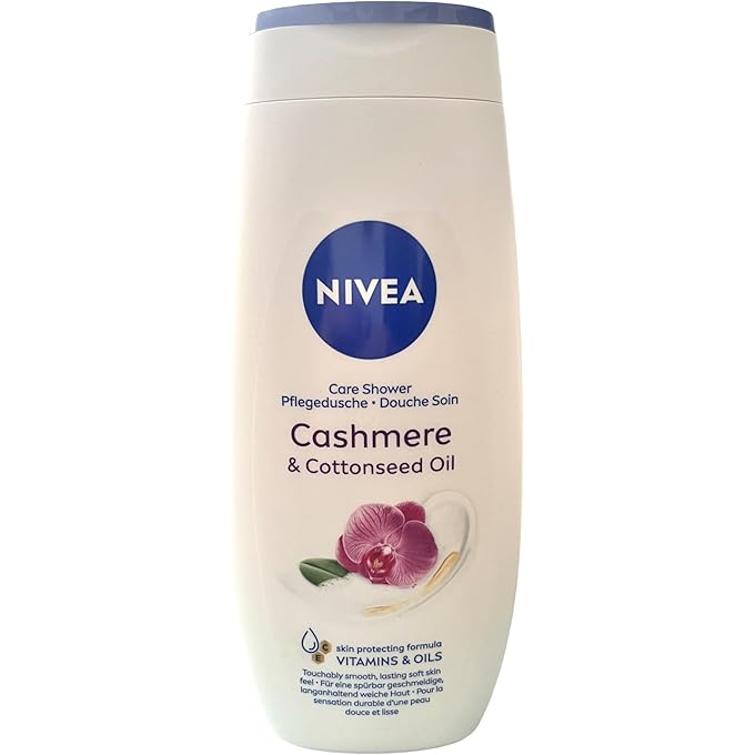 جل الاستحمام NIVEA Cashmere & Cotton Oil (250 مل)، غسول الجسم مع فيتامين C وE وزيوت الثمينة، يحمي البشرة من الجفاف ويتركها ناعمة وملمستة وملموسة